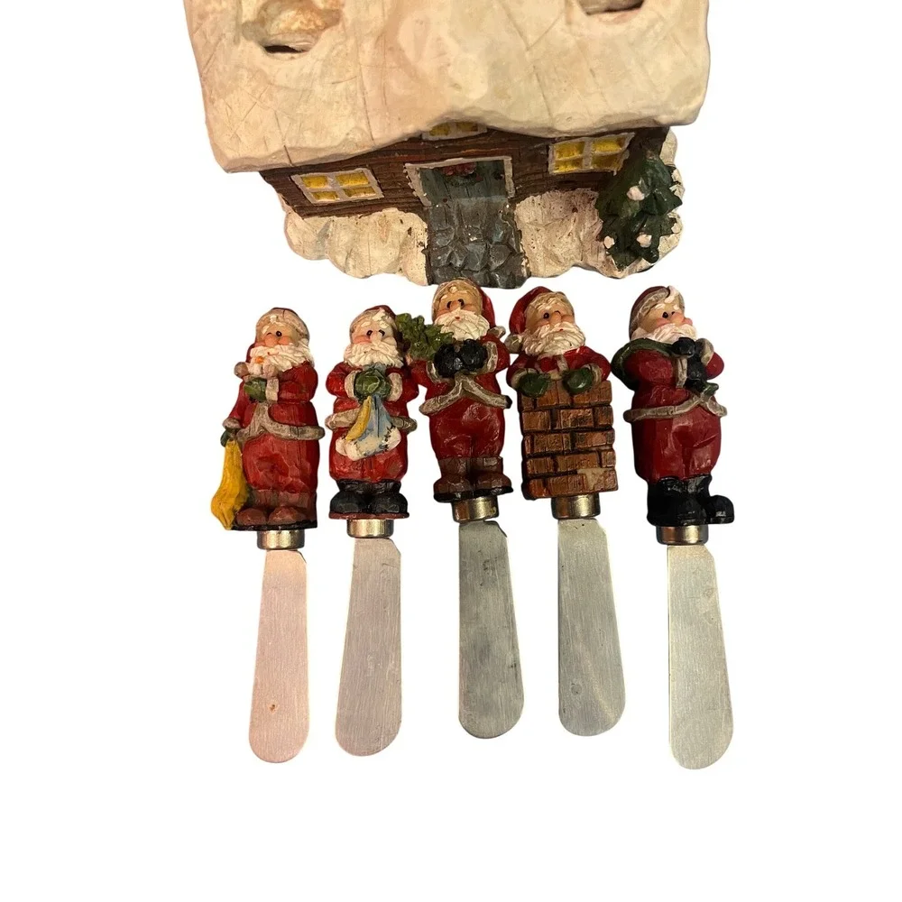 Christmas Santa Spreader Set with Cabin Display Base 5 Piece Holiday Decor
